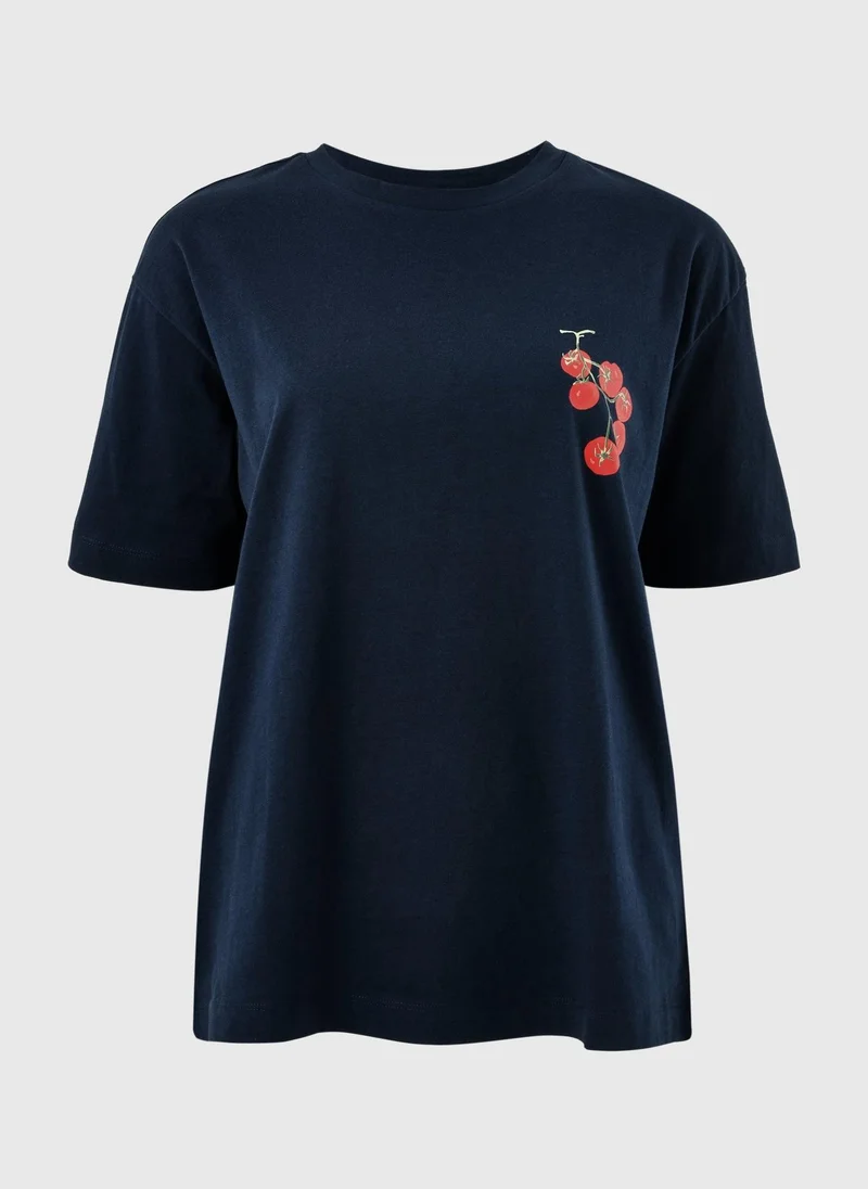 ماتلان Navy Tomato Graphic Oversized T-Shirt