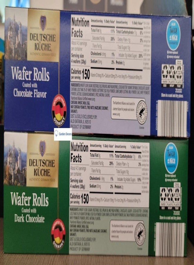 DEUTSCHE KUCHE لفائف الوافر الألمانية المغلفة بنكهة الشوكولاتة والشوكولاتة الداكنة 4.41 أونصة 125 جرام (علبتان) - Image 2