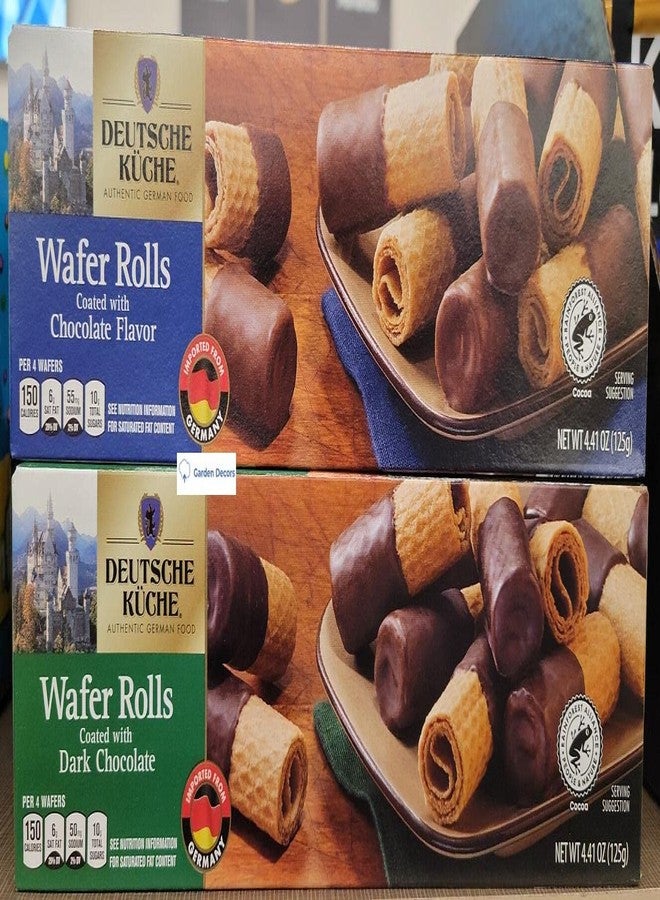 DEUTSCHE KUCHE لفائف الوافر الألمانية المغلفة بنكهة الشوكولاتة والشوكولاتة الداكنة 4.41 أونصة 125 جرام (علبتان) - Image 1