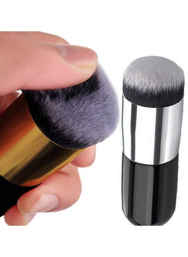 Belicia - 2 Pieces Foundation Brush, Chubby Makeup Brush, Suit For Blending Liquid, Cream Or Flawless Powder Cosmetics(Golden & Silver) - Image 1