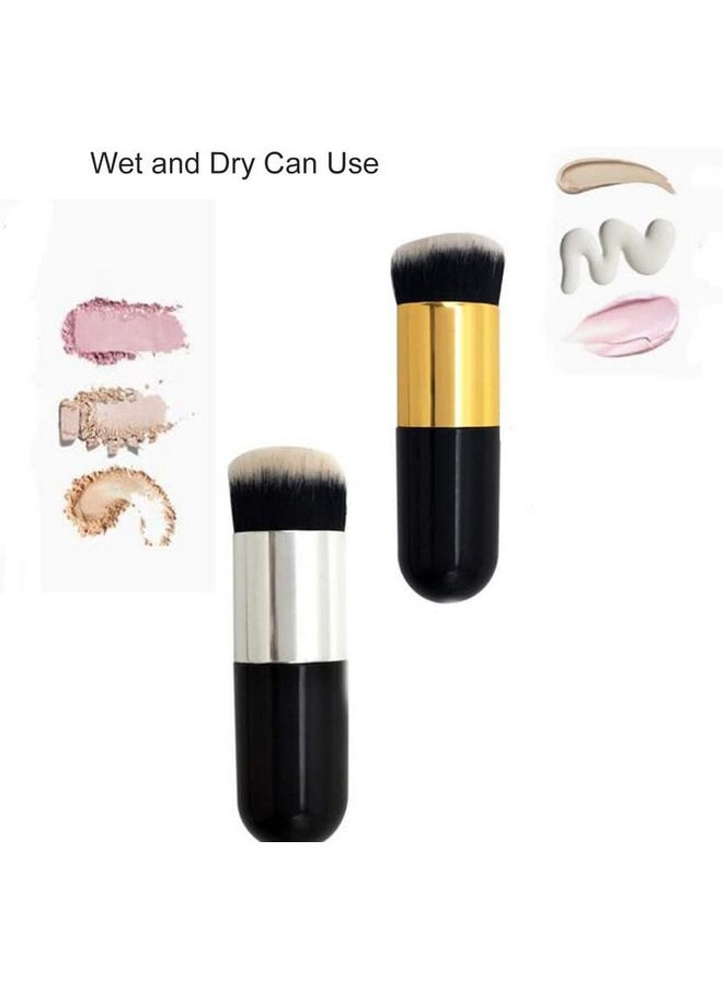 Belicia - 2 Pieces Foundation Brush, Chubby Makeup Brush, Suit For Blending Liquid, Cream Or Flawless Powder Cosmetics(Golden & Silver) - Image 1