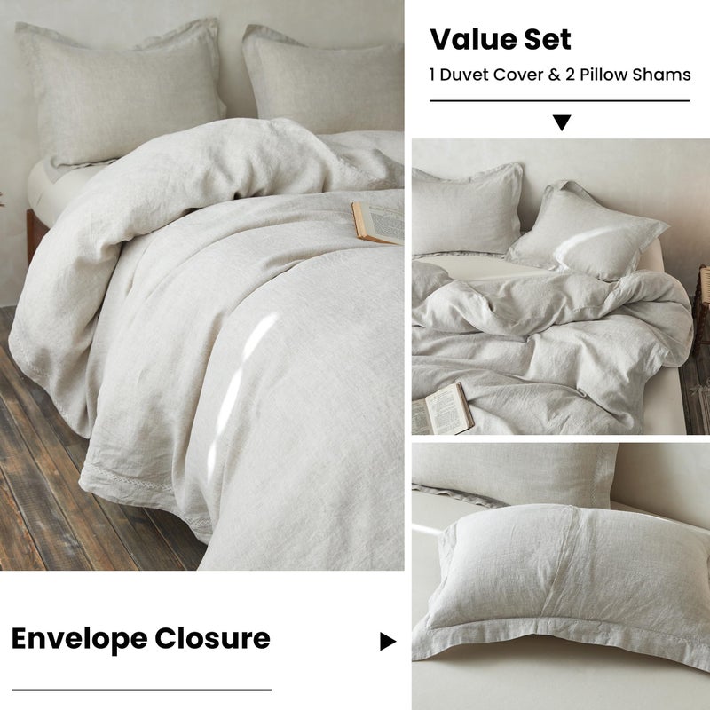 Simple&Opulence 100% Linen Duvet Cover Set with Crossed Embroidery Washed - 3 Pieces (1 Duvet Cover with 2 Pillow Shams) Soft Breathable Farmhouse - Linen, King Size - Image 5