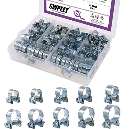 Swpeet 120Pcs 10 Sizes Zinc Plated Mini Fuel Injection Line Style Hose Clamp Assortment Kit Perfect for Automotive Agriculture Plant Construction - Image 1