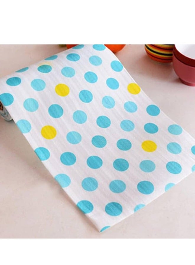 1pc Kitchen Mat 45cm x 200cm Anti-Slip Kitchen Cabinet Mat (Light Blue + Yellow Dots, White Floor) - Image 1