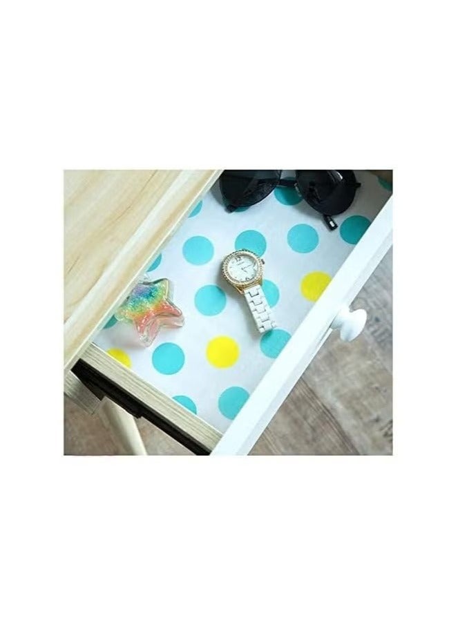 1pc Kitchen Mat 45cm x 200cm Anti-Slip Kitchen Cabinet Mat (Light Blue + Yellow Dots, White Floor) - Image 3