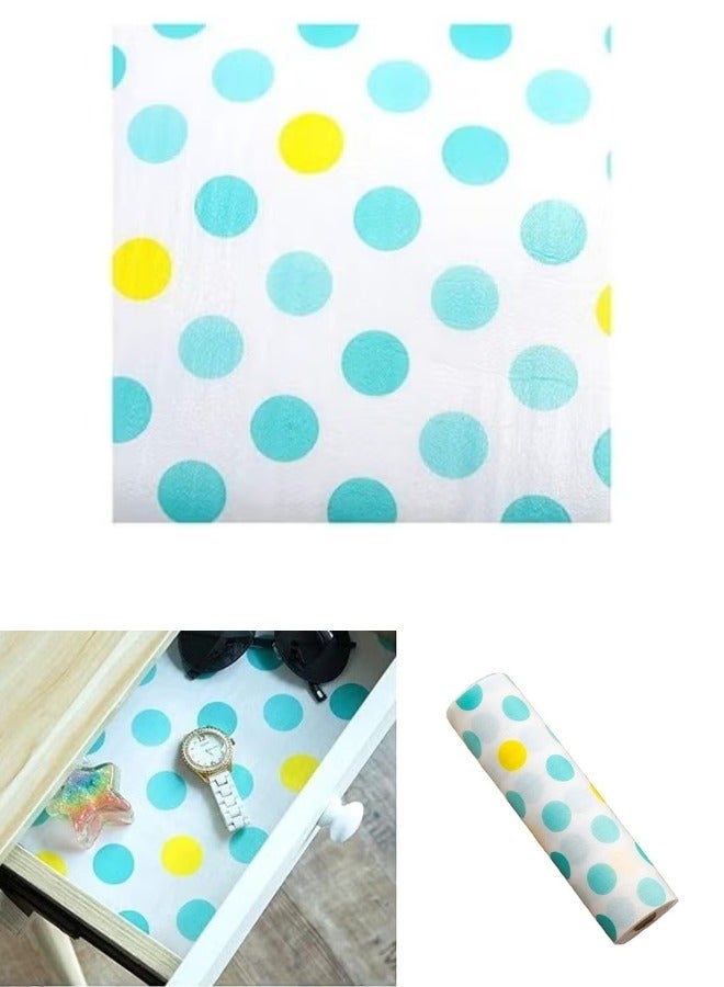 1pc Kitchen Mat 45cm x 200cm Anti-Slip Kitchen Cabinet Mat (Light Blue + Yellow Dots, White Floor) - Image 2
