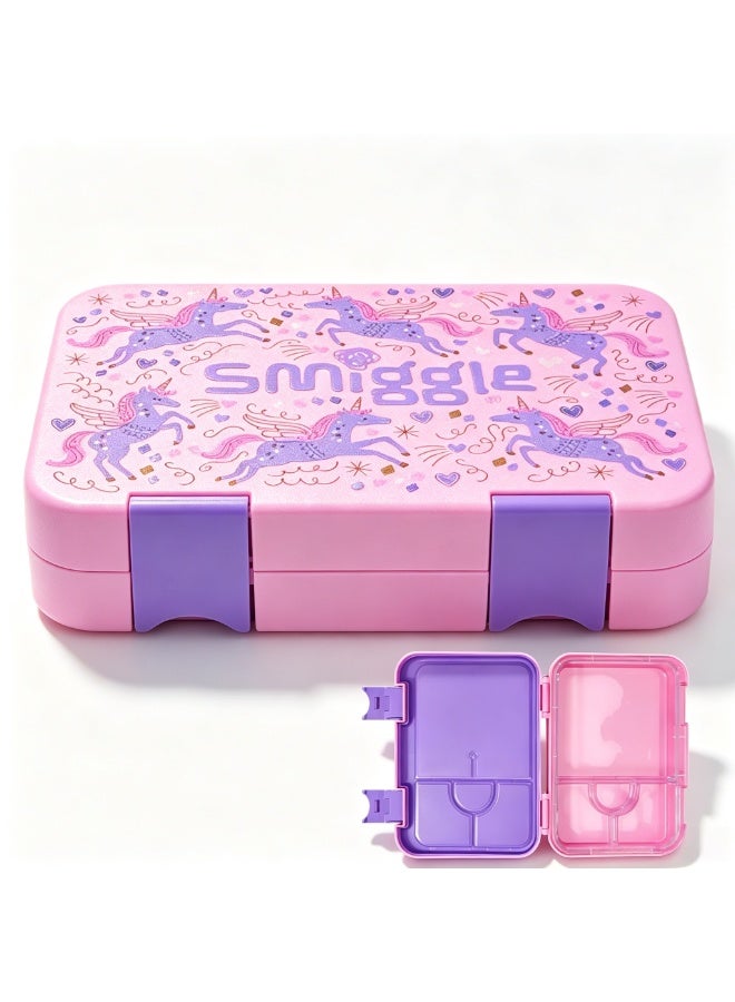 Smiggle Girls Pink Unicorn Heart Printed Divided Lunch Box Imported Tritan Inner Tray BPA Free Leakproof School Food Storage Container - Image 1