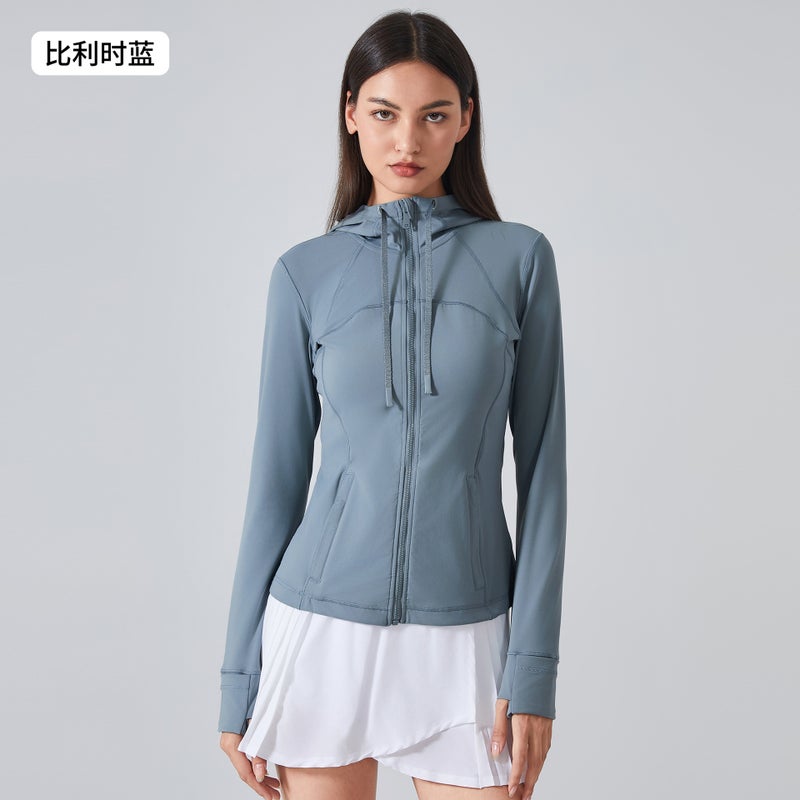 Autumn Winter Slim Fit Yoga Hoodie Jacket Belgian blue (new) 