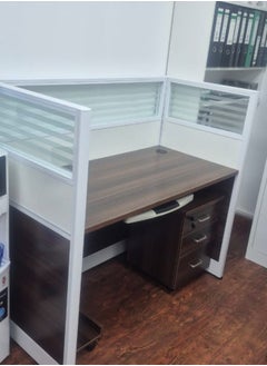 SILA Modern Single Work Station with Keyboard Tray & CPU Holder – Coffee Color, 120cm | Cubicle Reception Desk  - Image 1