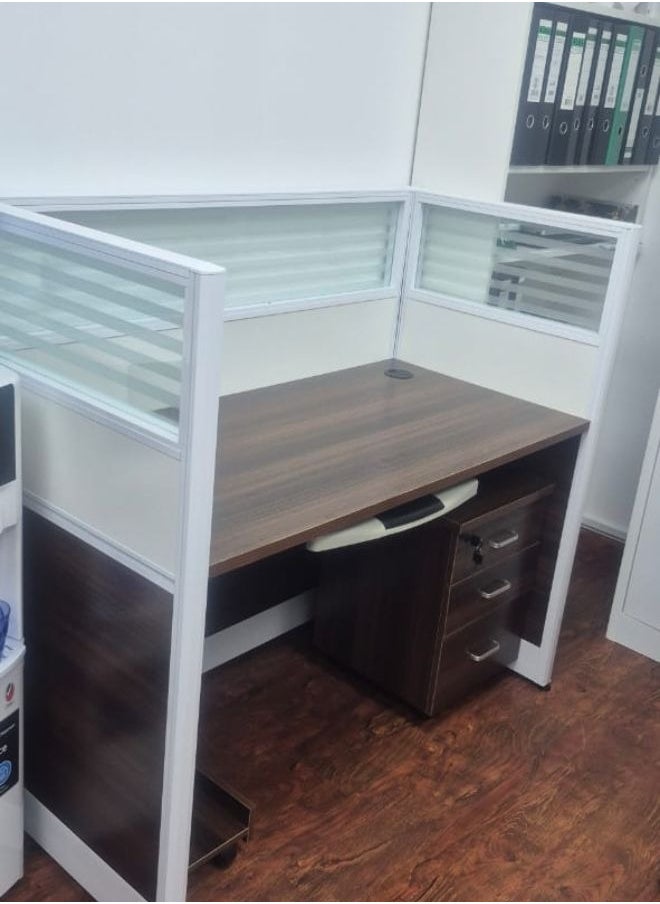 SILA - Modern Single Work Station with Keyboard Tray & CPU Holder – Coffee Color, 120cm | Cubicle Reception Desk - Image 1