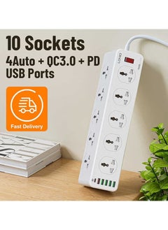 JAJEEK SC10610 Universal Power Socket Wall Mount – New Power Strip with PD USB Charging Ports, 10-Way Outlet Extension Plug Socket, Surge Protection, Compact Design for Home, Office, and Travel, Efficient Charging for Devices, Overload Protection, Black  - Image 3