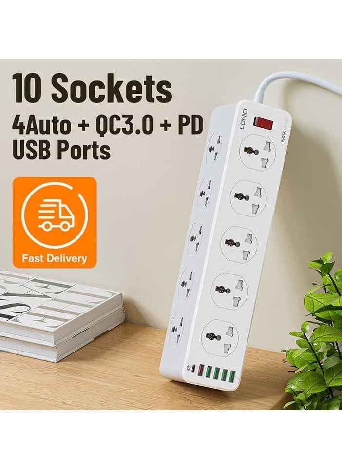 JAJEEK - SC10610 Universal Power Socket Wall Mount – New Power Strip with PD USB Charging Ports, 10-Way Outlet Extension Plug Socket, Surge Protection, Compact Design for Home, Office, and Travel, Efficient Charging for Devices, Overload Protection, Black - Image 1