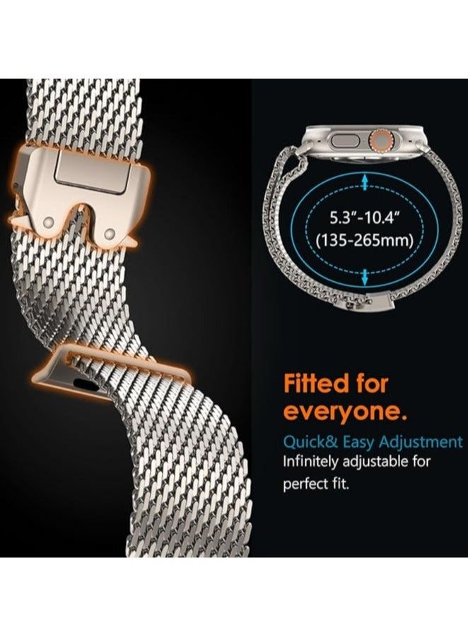 for Apple Watch Metal Bands Ultra 2 49mm 46mm Series 10, 1:1 Stainless Steel Mesh Loop with Parachute-style Metal Buckle for Apple Watch Series 7 8 9 45mm Series 6 5 4 44mm, Titanium  - Image 5