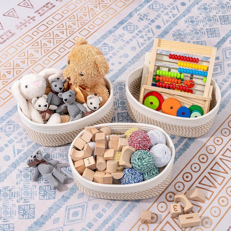 CubesLand سلال تخزين صغيرة من CubesLand للأرفف، صناديق تخزين تنظيم خزانة، سلة هدايا فارغة 3 عبوات، سلال منسوجة للحضانة للتنظيم، سلال أرفف خزانة ملابس مستطيلة - Image 3
