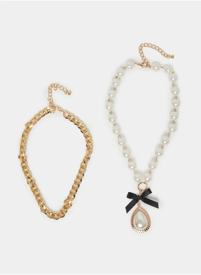 Styli Styli Set of 2 - Link Chain and Faux Pearl Necklace