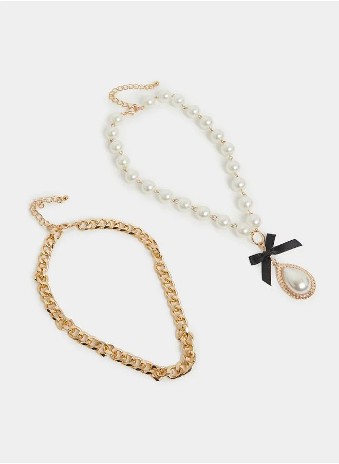 Styli Styli Set of 2 - Link Chain and Faux Pearl Necklace