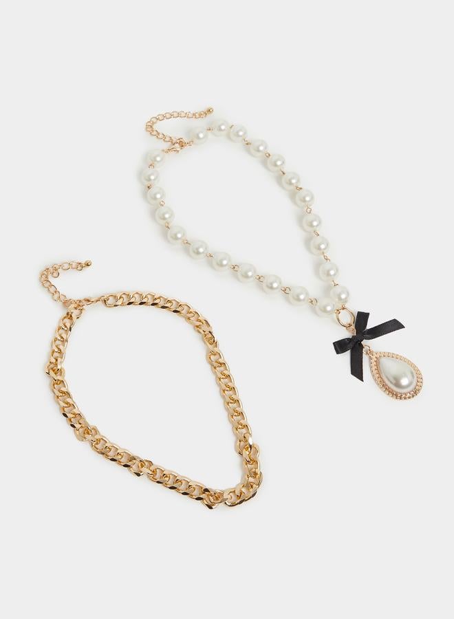 Styli Set of 2 - Link Chain and Faux Pearl Necklace - Image 2