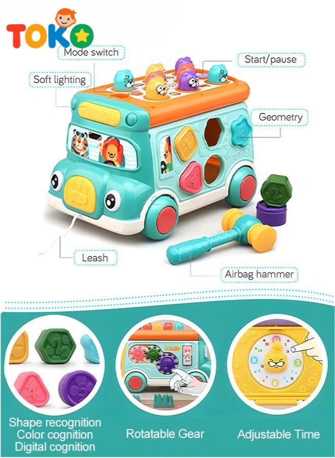 توكو لعبة حافلة الطرق والجر للأطفال | لعبة تعليمية بمطرقة الجرذان | أنشطة حركية بعجلات | هدية لعمر 1-3 سنوات | لعبة بلاستيكية آمنة - Image 3