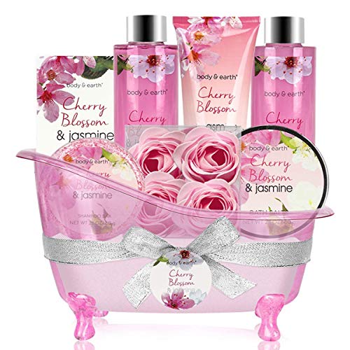 BODY & EARTH Gift Baskets for Women Body & Earth Bath and Body Gift Set for Her, Cherry Blossom & Jasmine Spa Gifts for Women Bath Gift for Her, Regalos Para Mujer