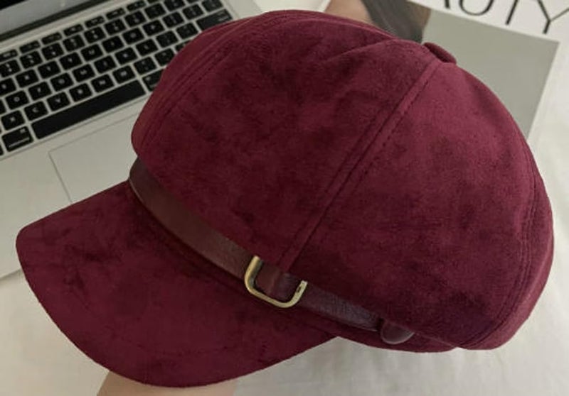EMGILL Vintage Newsboy Hats Winter Suede Caps Women's Octagonal Hat Fashion Gatsby Cabbie Baker Visor Beret Hat WineRed - Image 2