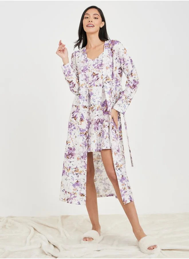 ستايلي Pack of 2 - AOP Cami Slip Dress and Robe Set