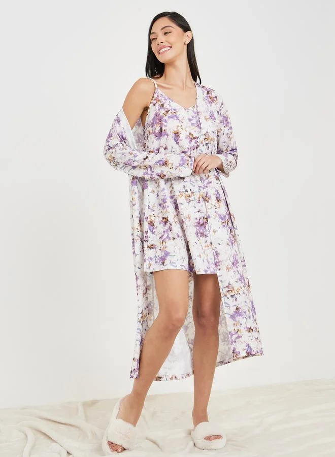 Styli Pack of 2 - AOP Cami Slip Dress and Robe Set