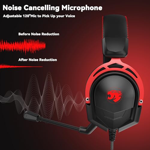 IMYB A88 Gaming Headset with Mic for Ps5, Pc, Xbox One Series X/s, Ps4, Switch, Stereo Wired Noise Cancelling Headphones with Microphone for Computer, Laptop, Mac, Nintendo, Games (Red) - Image 4