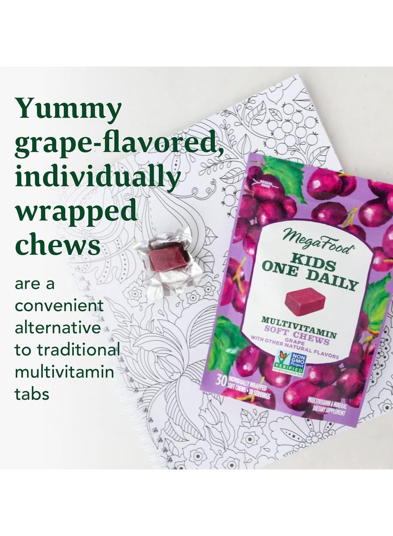 MegaFood Kids One Daily Multivitamin | With Nutrients Plus Real Food | Individually Wrapped Soft Chews - Grape Flavored with Other Natural Flavors - Dietary Supplement, 30 Chews | 30 Servings - Image 5