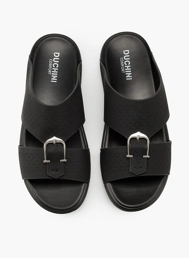 DUCHINI Men's Buckle Accent Arabic Slip-On Sandals
