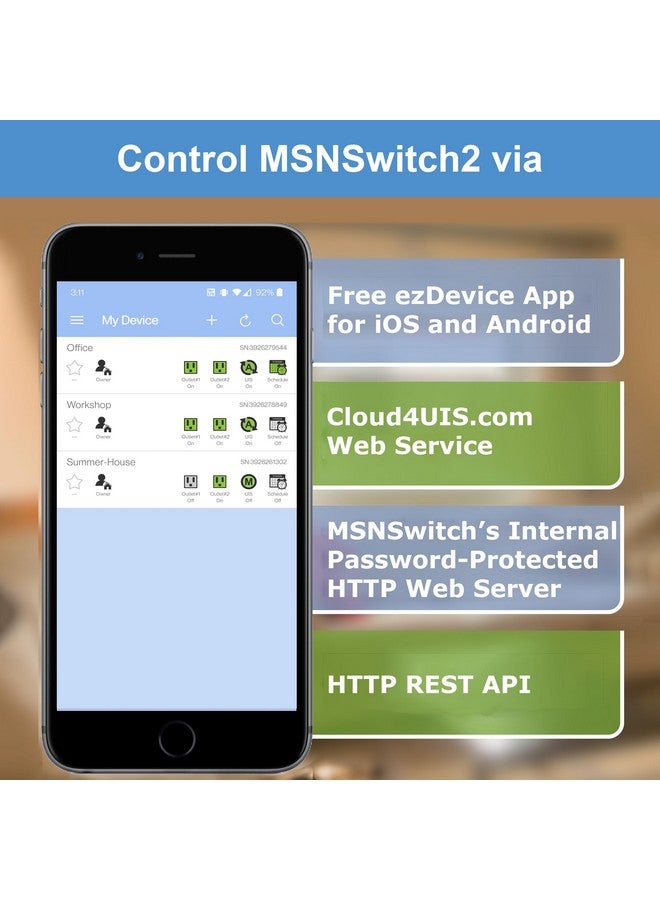 Proxicast MSNSwitch2 Internet Enabled IP Remote Power Switch with Reboot - Control via Smartphone App, Cloud Service, Web Browser, API, Skype or Google Chat - 2 Independent AC Power Outlets (Model UIS-722b) - Image 3
