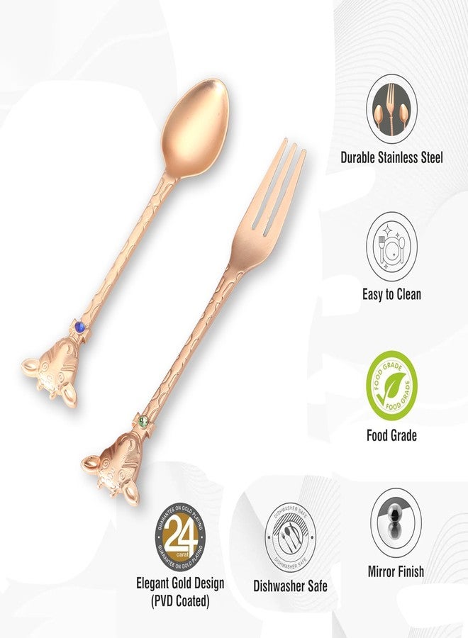 MERISH Set of 12 Stainless Steel Creative Tableware Dessert Spoon & Fork for Coffee,Sugar,Mixing,Tea,Stirring,Cake & Ice Cream,Stir bar Gold Set - Set of 6 Designer Spoons & 6 Designer Forks - Image 2