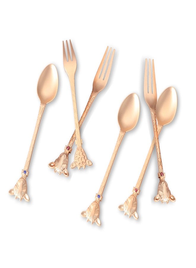 MERISH Set of 12 Stainless Steel Creative Tableware Dessert Spoon & Fork for Coffee,Sugar,Mixing,Tea,Stirring,Cake & Ice Cream,Stir bar Gold Set - Set of 6 Designer Spoons & 6 Designer Forks - Image 4