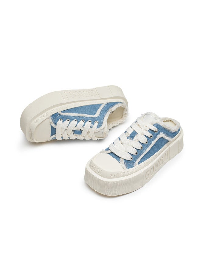 Gongji Casual Slip-on Thick Sole Sneakers Women's Canvas Shoes Blue Size 35 Mengtianyi Style - Image 3