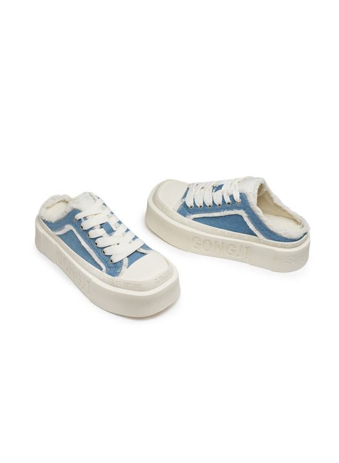 Gongji Casual Slip-on Thick Sole Sneakers Women's Canvas Shoes Blue Size 35 Mengtianyi Style - Image 4