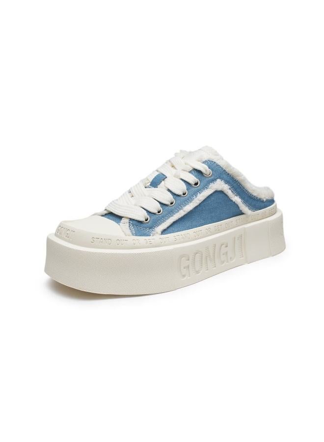 Gongji Casual Slip-on Thick Sole Sneakers Women's Canvas Shoes Blue Size 35 Mengtianyi Style - Image 2