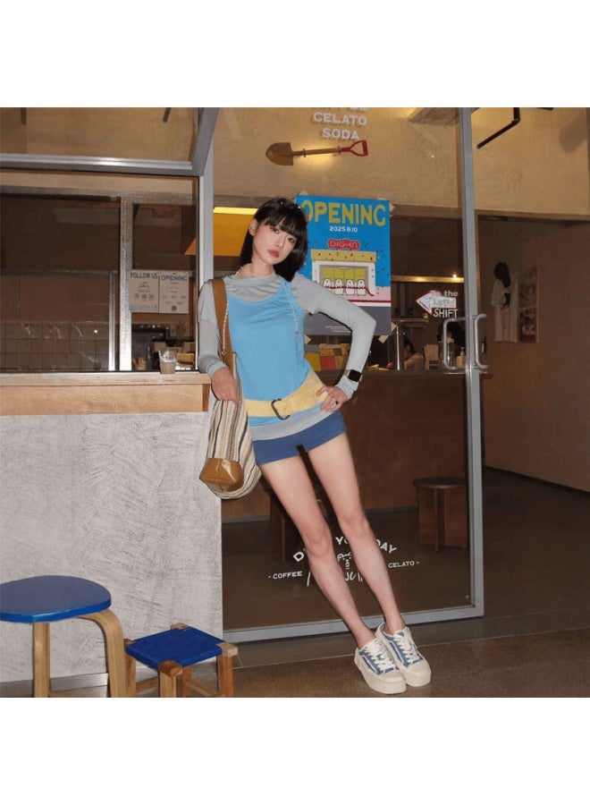 Gongji Casual Slip-on Thick Sole Sneakers Women's Canvas Shoes Blue Size 35 Mengtianyi Style - Image 1