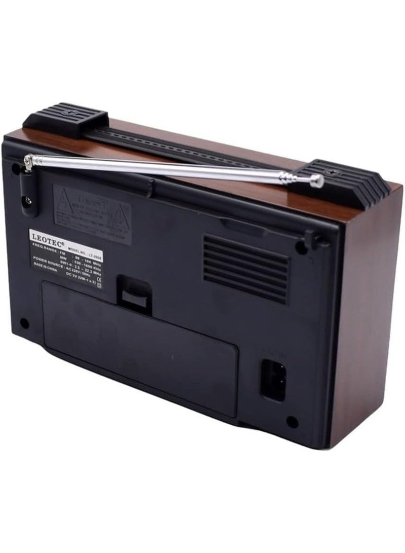 LEOTEC LT-2008 Classic Portable Radio with 11 Band FM/MW/SW1-9 Reception, High Sensitivity Signal Receiver, Wood Design AC/DC Radio with Headphone Jack & Hand Strap, Retro Vintage Wireless Audio Speaker, Black - Image 2