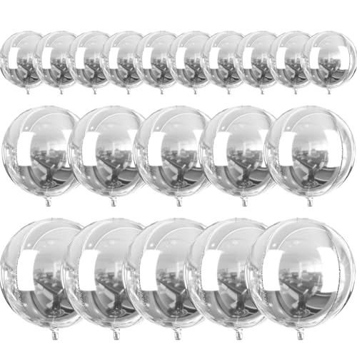 PartyWoo Metallic Silver Foil Balloons 20pcs Different Sizes Pack of 22 15 10 Inch Large Round Foil 4D Inflatable Mirror Ball Mylar Balloons for Graduation Birthday Engagement Party Decorations - Image 1