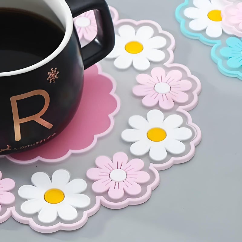 P Plus Fire Heat Resistant, Flexible and Non-Slip Coasters Flower Carved Silicone Trivet Set (Pink, Set of 6, Big & Medium Size) - Image 5