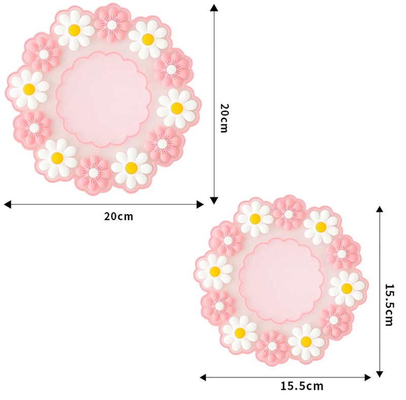 P Plus Fire Heat Resistant, Flexible and Non-Slip Coasters Flower Carved Silicone Trivet Set (Pink, Set of 6, Big & Medium Size) - Image 2