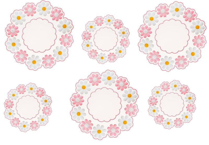 P Plus Fire Heat Resistant, Flexible and Non-Slip Coasters Flower Carved Silicone Trivet Set (Pink, Set of 6, Big & Medium Size) - Image 1