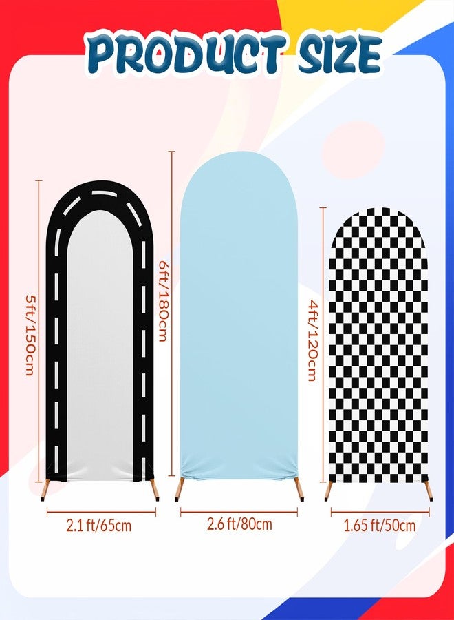 Mindsoft Fast Party Arch Backdrop Cover Set of 3 Racing Theme Arch Covers Spandex Stretch Backdrop Stand 4ft, 5ft, 6ft for Wedding Birthday Banquet Ceremony Decoration(Blue) - Image 2