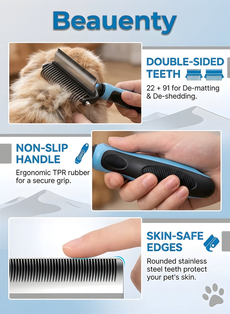 Beauenty Pet Grooming Brush,Pet Comb Professional 2-in-1 Dog Comb Cat Comb,Extra Wide Dog Grooming Brush,Pet Safe Grooming Tool,Medium And Long Haired Cats Dogs Brush For Shedding - Image 2