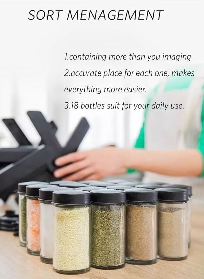 TIGER Spice Jar Set with 18 Refillable Jars and 360-Degree Rotating Spice Rack – Compact Rotating Kitchen Organizer for Spices, Herbs, and Seasonings, Clear Bottles with Lids for Easy Access and Storage, Space-Saving Countertop Rack for Kitchen Organization  - Image 2