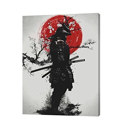 SweetFox Japanese Samurai Wall Art - Armored Samurai Painting Canvas Prints - Bushido Inspirational Poster - Modern Home Decor - Framed for Bedroom, Living Room, Office - Image 2