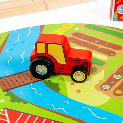 Bigjigs Rail 80 Piece Rural Road and Rail Wooden Train Set - Kids Train Set with 80 Bigjigs Train Accessories incl. Bridges & a Level Crossing for Pretend Play - Image 5