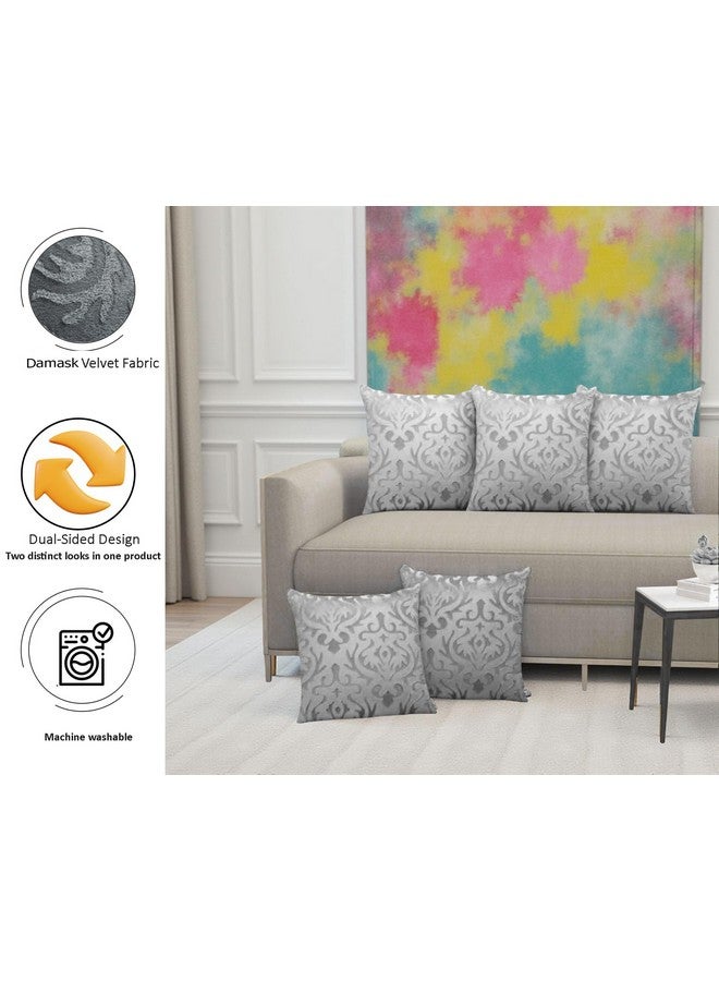STARNSTYLE غطاء وسادة زخرفي من ستارنسلايل مخمل 16x16 بوصة - مجموعة من 5، أغطية وسائد مربعة ناعمة من داماسك للكنبة، غرفة المعيشة أو ديكور المنزل - 40x40 سم رمادي - Image 2