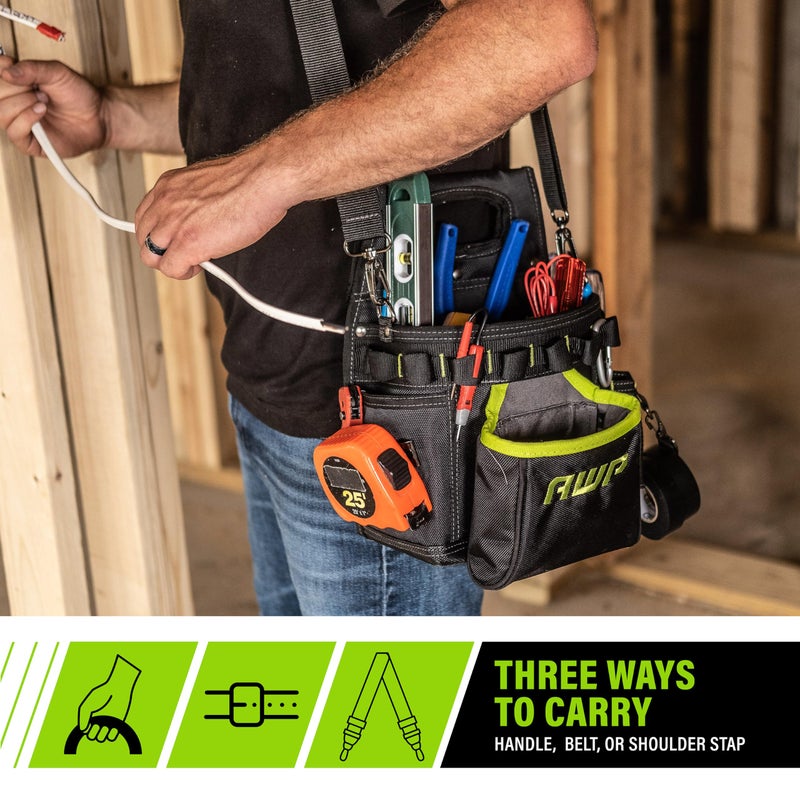 AWP Electrician Tool Pouch with Multiple Pockets, Premium Leather Utility Bag for Men, Tactical Tool Belt Organizer for Construction, Work, and EDC Accessories, L-72708-1 - Image 2