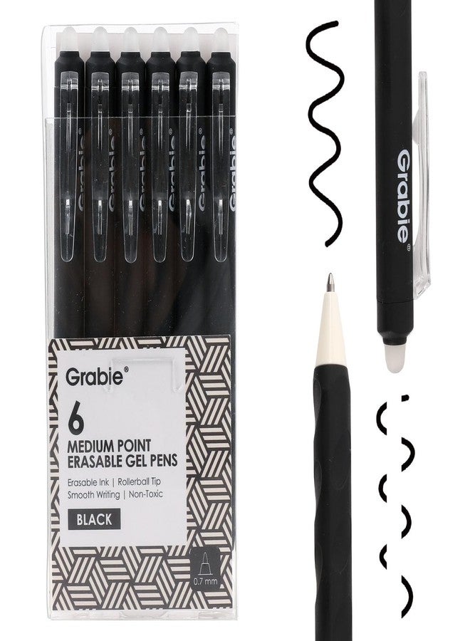 Grabie Erasable Gel Pens, Medium Point 0.7 mm Erasable Pens, Make Mistakes Disappear for Drawing Writing Planner, Pack of 6, Black - Image 1