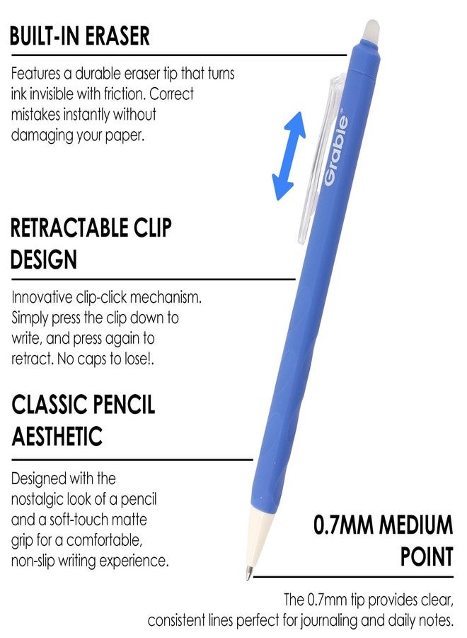 Grabie Erasable Gel Pens, Medium Point 0.7 mm Erasable Pens, Make Mistakes Disappear for Drawing Writing Planner, Pack of 6, Black - Image 3